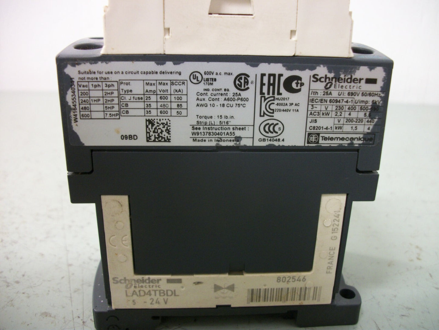 TELEMECANIQUE CONTACTOR LC1D09BD 25AMP 24VCOIL 3PH 600V 7.5HP
