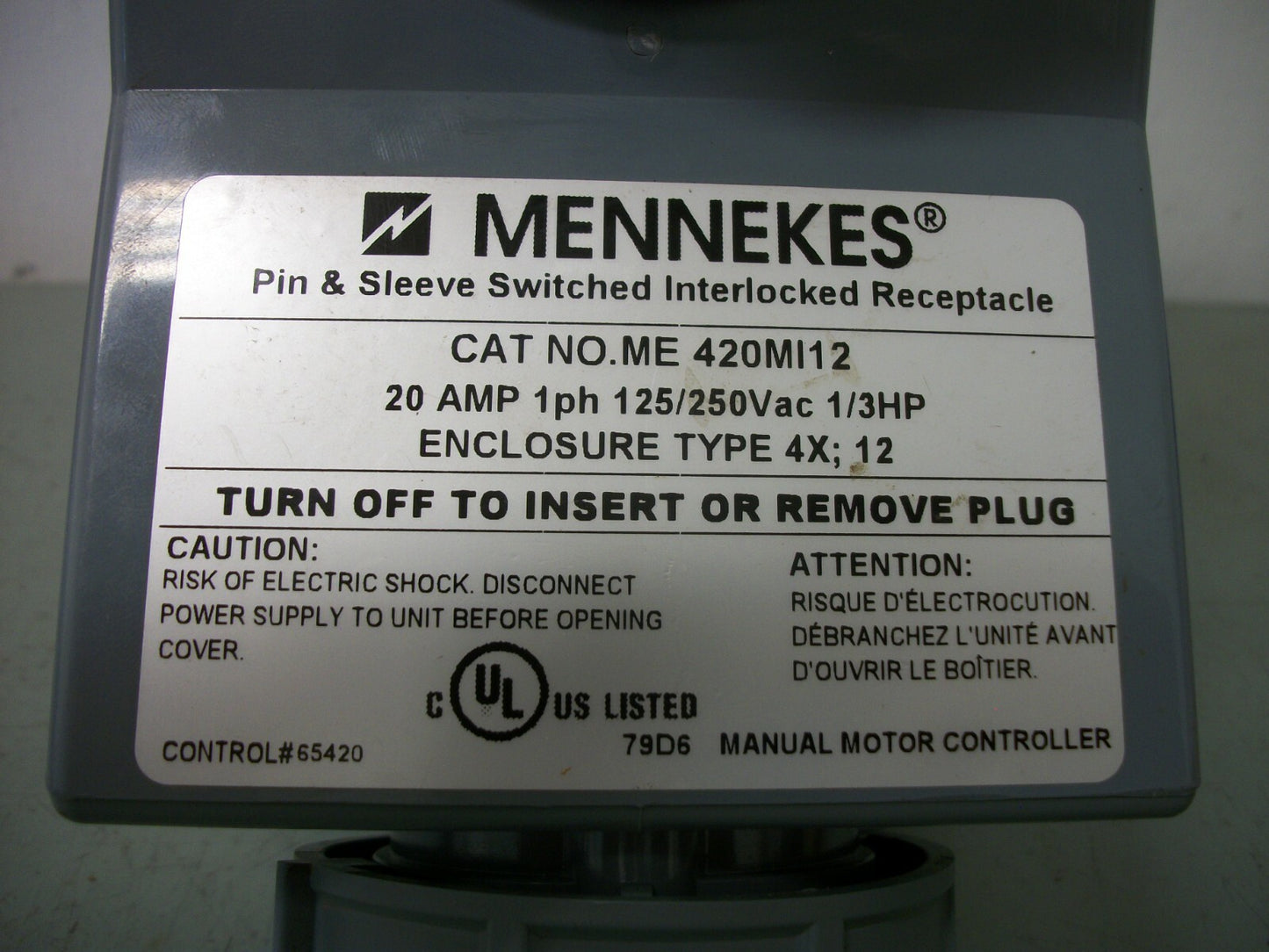 MENNEKES PIN & SLEEVE SWITCHED INTERLOCK RECEPTACLE ME420MI12 20AMP 125/250VOLT