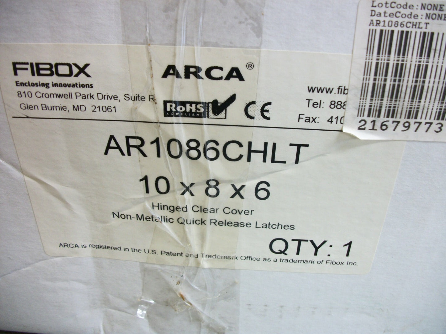 FIBOX ARCA NON-METALLIC 10X8X6 ENCLOSURE AR1086CHLT NIB