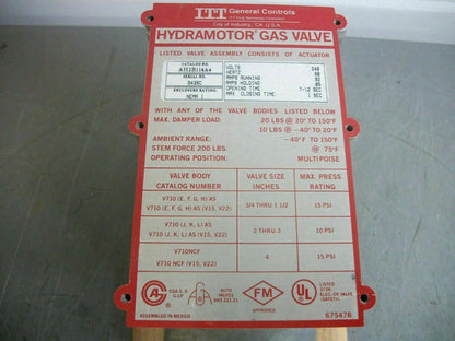 ITT HYDRAMOTOR ACTUATOR W/DAMPER SHAFT & ARM AH2B114A4 240VOLT NIB