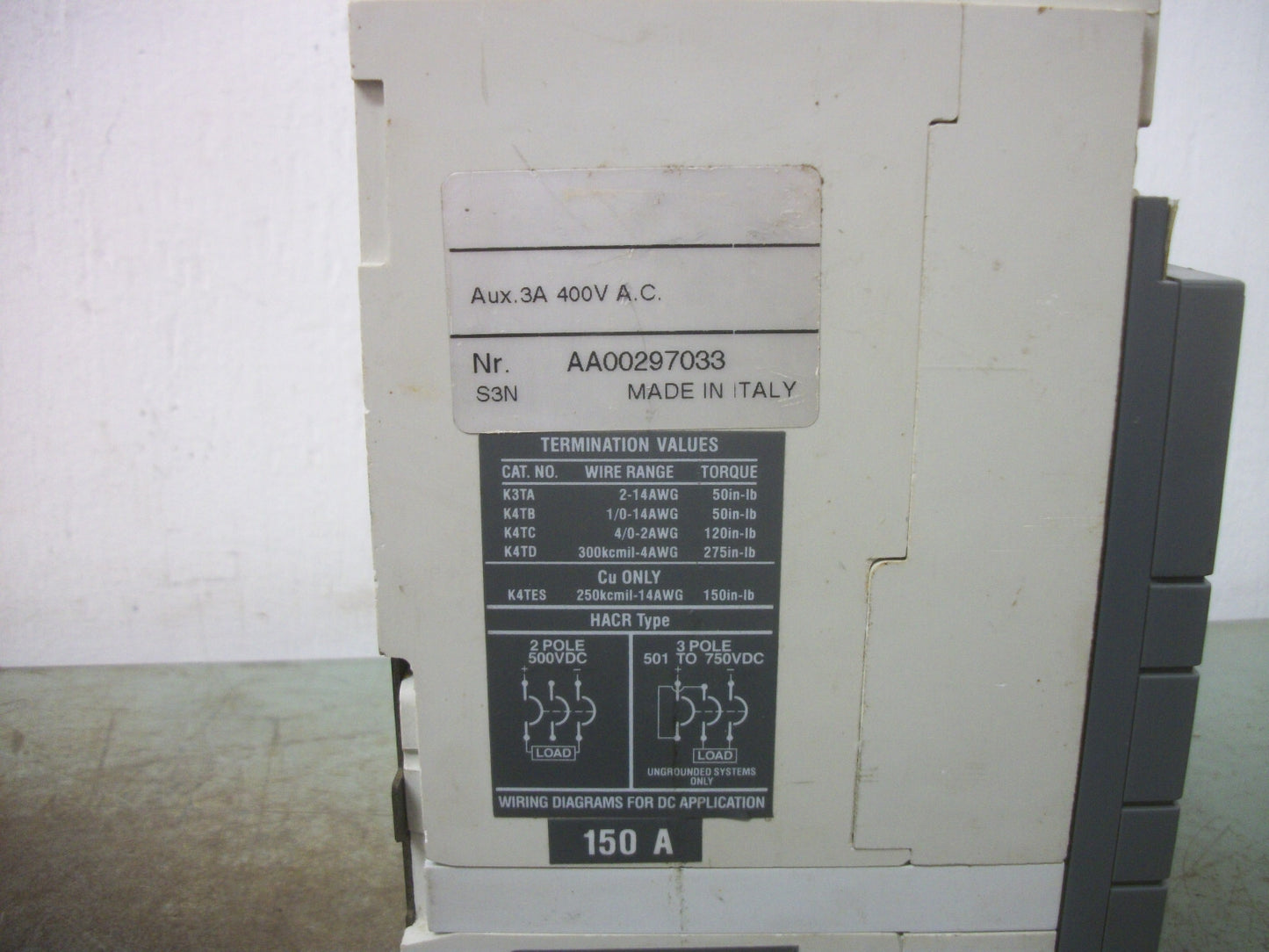 ABB SACE S3 S3N CIRCUIT BREAKER 150AMP 600VOLT 3POLE