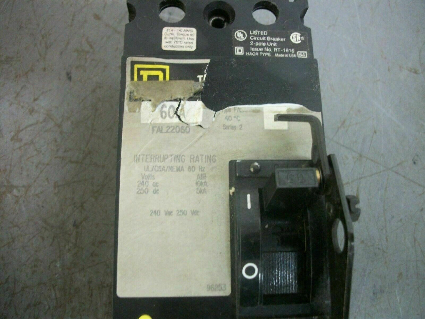 SQUARE D FAL CIRCUIT BREAKER FAL22060 60AMP 240VOLT 2POLE GRAY