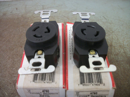 PASS & SEYMOUR LOT OF 2 TURNLOK RECEPTACLES 4760 15AMP 277VOLT 2P 3W GRND NIB