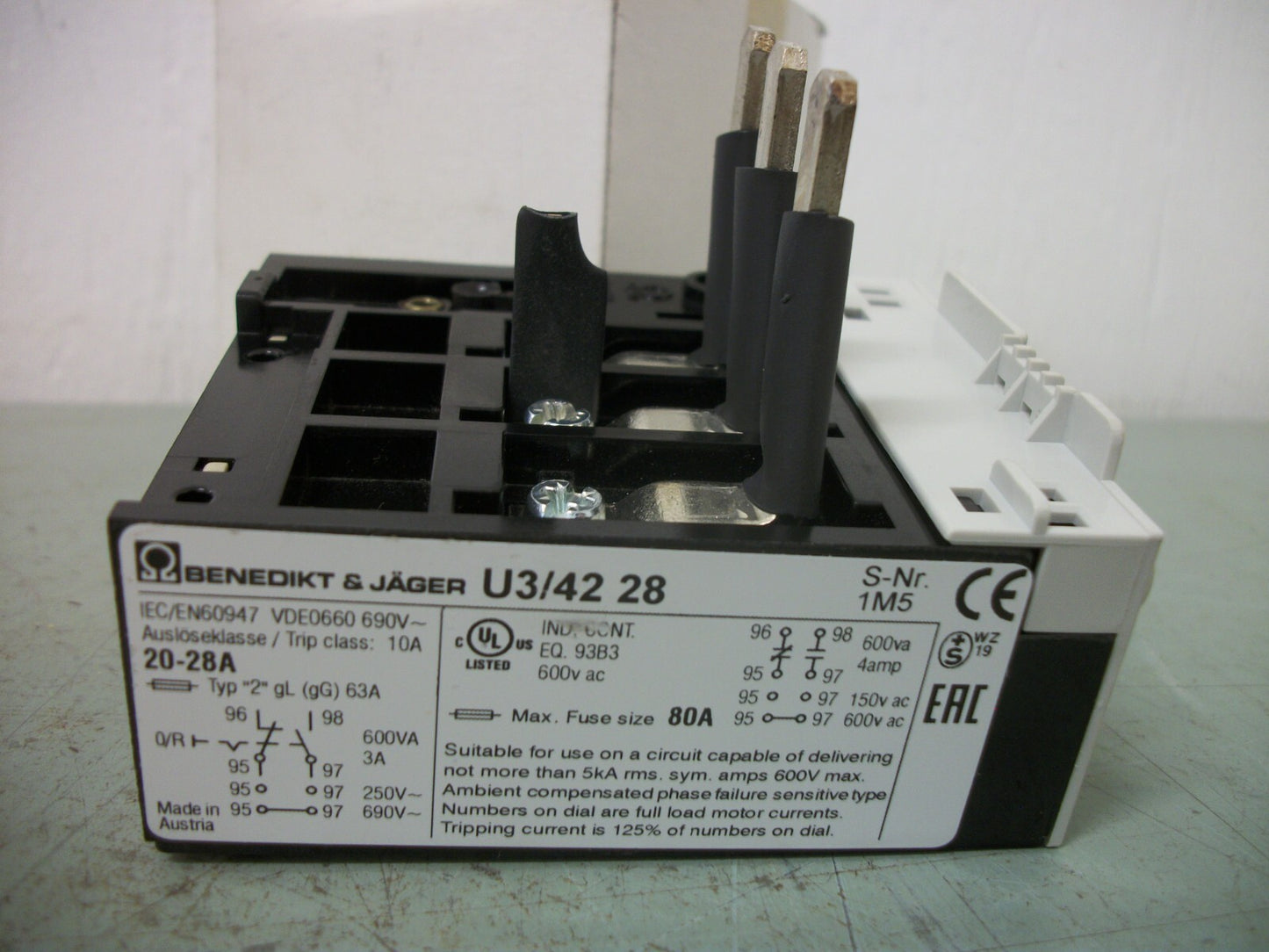 BENEDIKT & JAGER THERMAL OVERLOAD RELAY U3/42 28 20-28AMP NIB