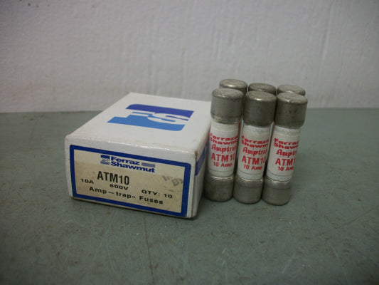 FERRAZ-SHAWMUT BOX OF 6 AMP-TRAP FUSES ATM10 10AMP 600VOLT NIB