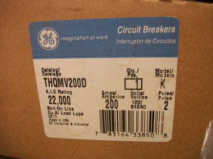 GE THQMV CIRCUIT BREAKER THQMV200D 200AMP 240VOLT 2POLE NIB