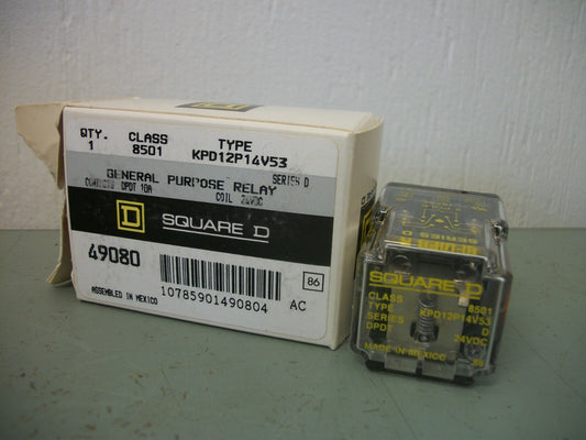 SQUARE D DPDT GENERAL PURPOSE RELAY 8501KPD12P14V53 10AMP 24VOLT NIB