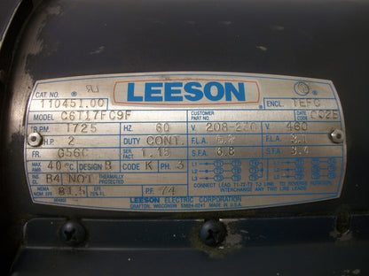 LEESON 2HP G56C TEFC AC MOTOR 110451.00 460VOLT 3PH 1725RPM
