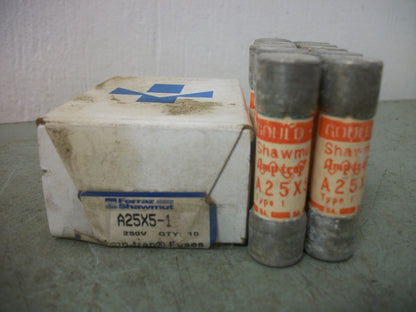 FERRAZ-SHAWMUT BOX OF 10 AMP-TRAP FUSES A25X5-1 5AMP 250VOLT NIB