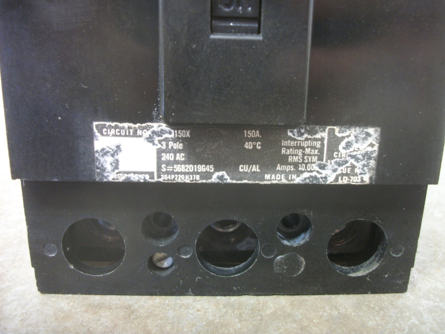 WESTINGHOUSE CA CIRCUIT BREAKER CA3150X 150AMP 240VOLT 3POLE W/HARDWARE