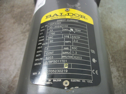 BALDOR .33HP 56C TENV DC MOTOR CDP3320 90VDC 1750RPM NOB