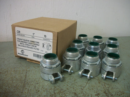 STEEL ELECTRIC BOX OF 10 1" STRAIGHT SQUEEZE CONNECTORS C29 NIB