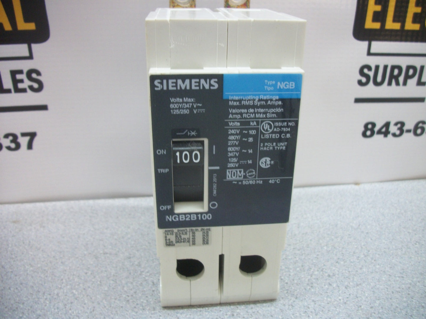 SIEMENS NGB CIRCUIT BREAKER NGB2B100 100AMP 600VOLT 2POLE