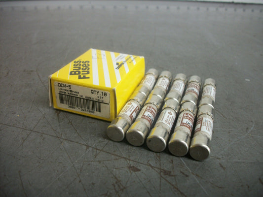 BUSSMANN BOX OF 10 LIMITRON FUSES DCM5 5AMP 600VOLT NIB