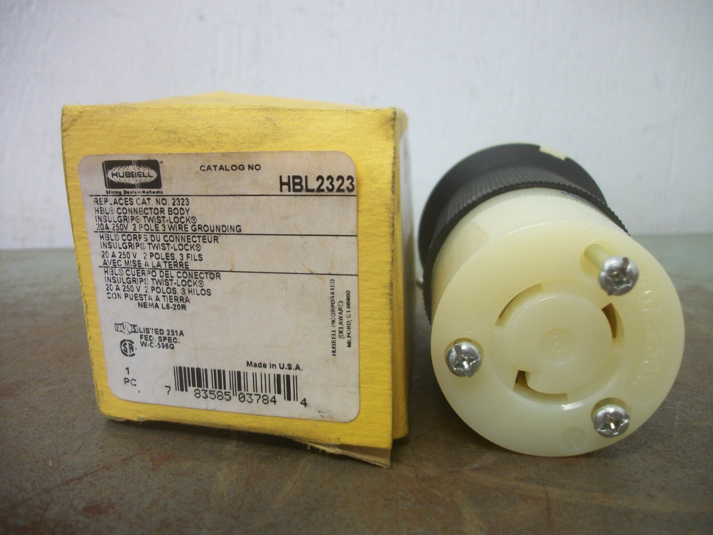 HUBBELL TWIST-LOCK CONNECTOR BODY HBL2323 20AMP 250VOLT 2P 3W GRND NIB