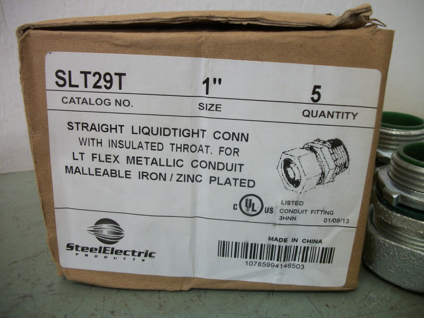STEEL ELECTRIC BOX OF 5 1" STRAIGHT LIQUIDTIGHT CONNECTORS SLT29T NIB