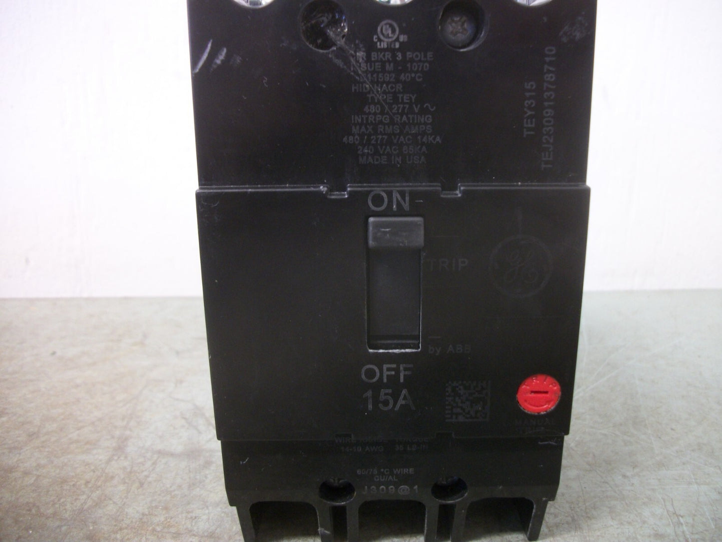 GE TEY CIRCUIT BREAKER TEY315 15AMP 480VOLT 3POLE