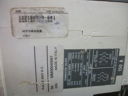 ABB SACE S3 S3N CIRCUIT BREAKER 150AMP 600VOLT 3POLE SHUNT AUX NOB