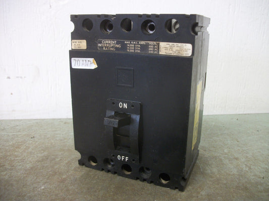 SQUARE D FAL CIRCUIT BREAKER FAL36070 70AMP 600VOLT 3POLE BLACK