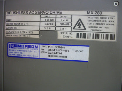 EMERSON MX-280 1.4KW BRUSHLESS AC SERVO DRIVE MX-280M 960147-01 380/460VOLT