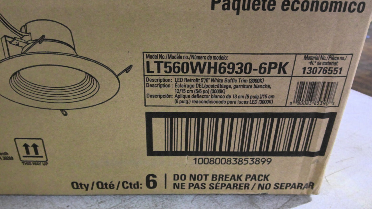 HALO BOX OF 6 5/6" LT56 RETROFIT RECESSED LED LIGHTS LT560WH6930-6PK NIB