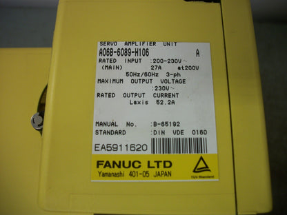 GE FANUC AC SERVO DRIVE AMPLIFIER UNIT SERIES A A06B-6089-H106 230VOLT 52.2AMP