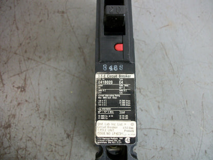 SIEMENS E4 CIRCUIT BREAKER E41B020 20AMP 277VOLT 1POLE