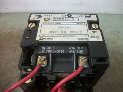 SQUARE D SIZE 0 MOTOR STARTER 8536SBG2H20 480VCOIL 3PH 600V 5HP MOTOR LOGIC