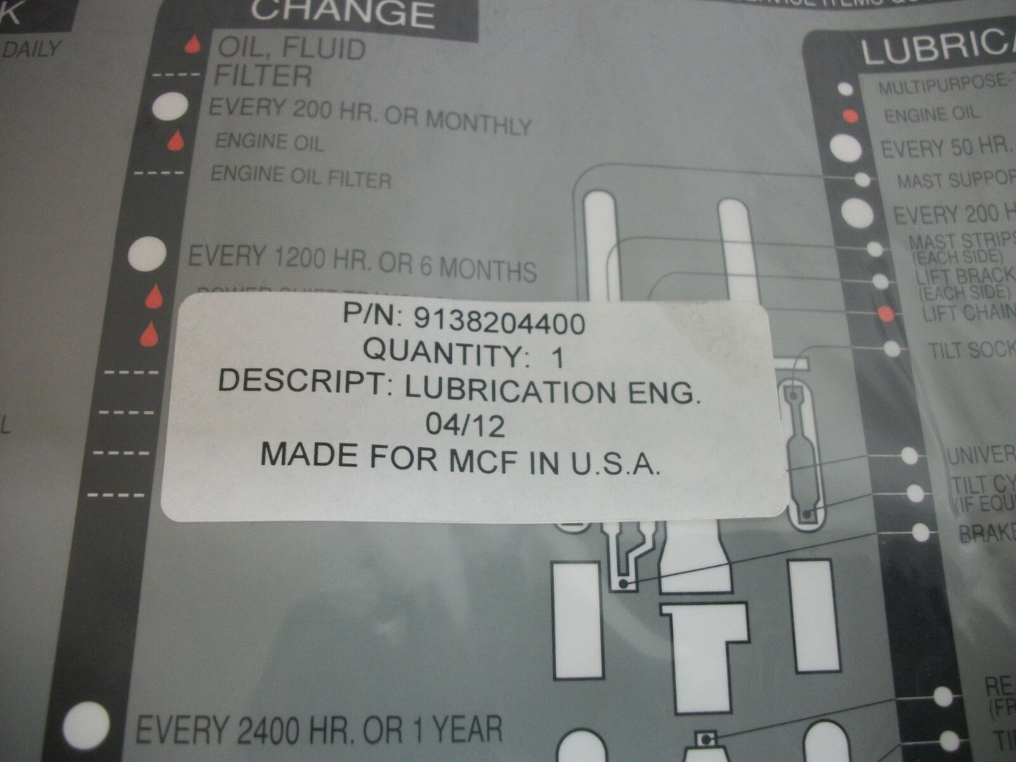 CAT LUBE CHART DECAL 9138204400 NEW