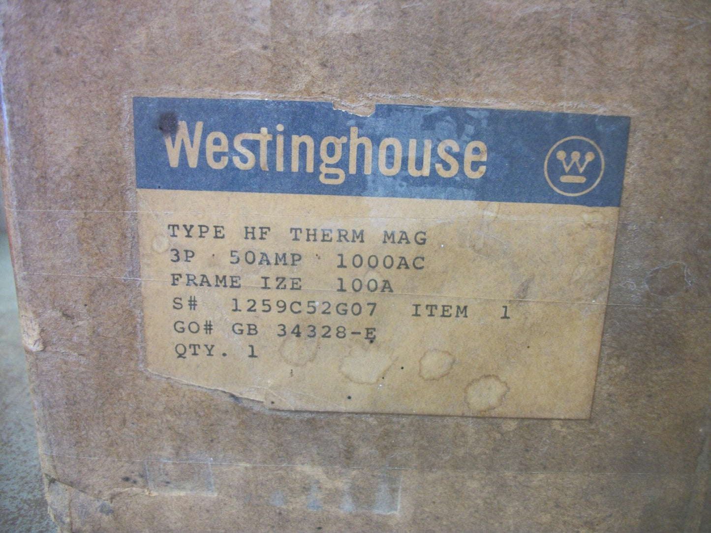 WESTINGHOUSE AB DE-ION HF CIRCUIT BREAKER 1259C52G07 50AMP 1000VOLT 3POLE NIB