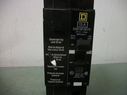 SQUARE D EQUIP PROTECT EDB CIRCUIT BREAKER EDB14015EPD 15AMP 277VOLT 1POLE NOB