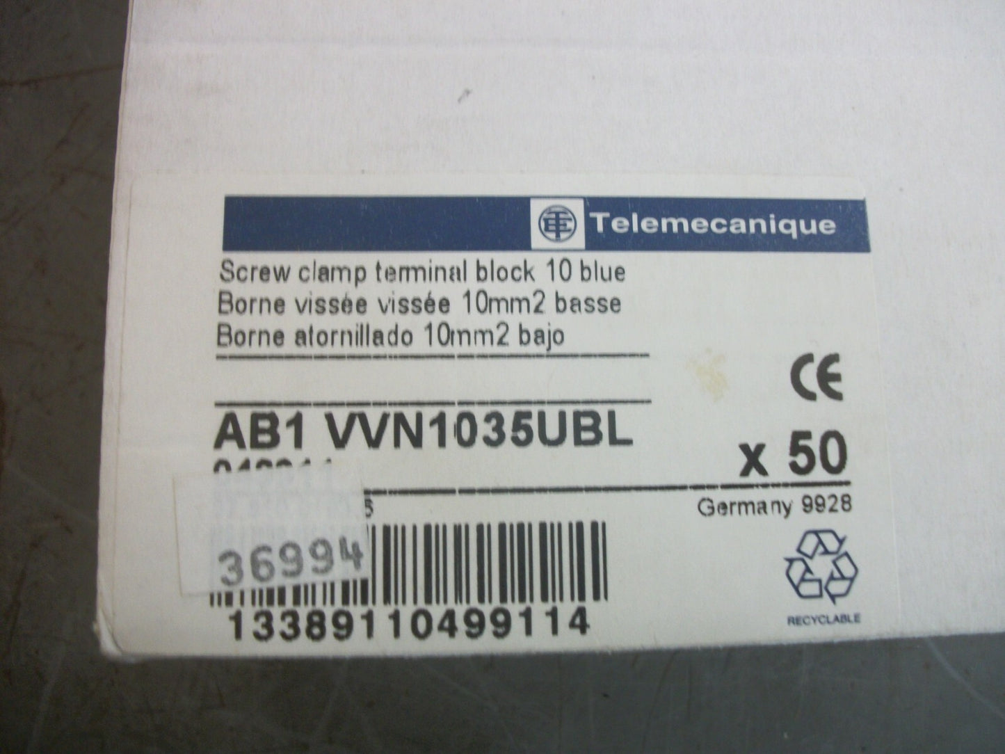TELEMECANIQUE BOX OF 48 10mm2 SCREW CLAMP TERMINAL BLOCKS AB1VVN1035UBL NIB