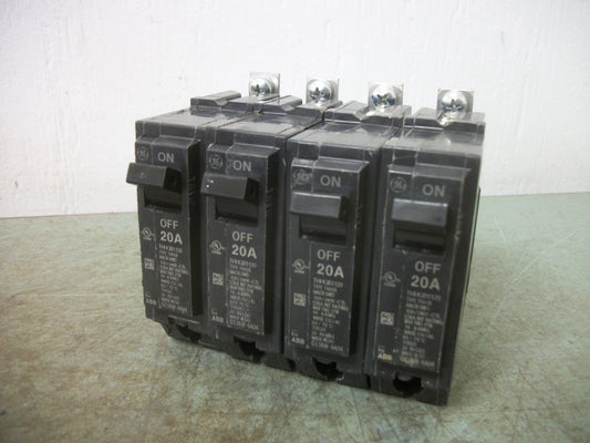 GE LOT OF 4 THHQB CIRCUIT BREAKERS THHQB1120 20AMP 240VOLT 1POLE