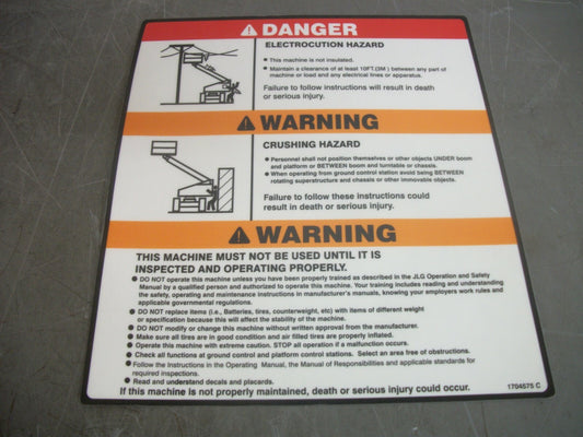 JLG WARNING/DANGER MTB DECAL 1704575 NEW