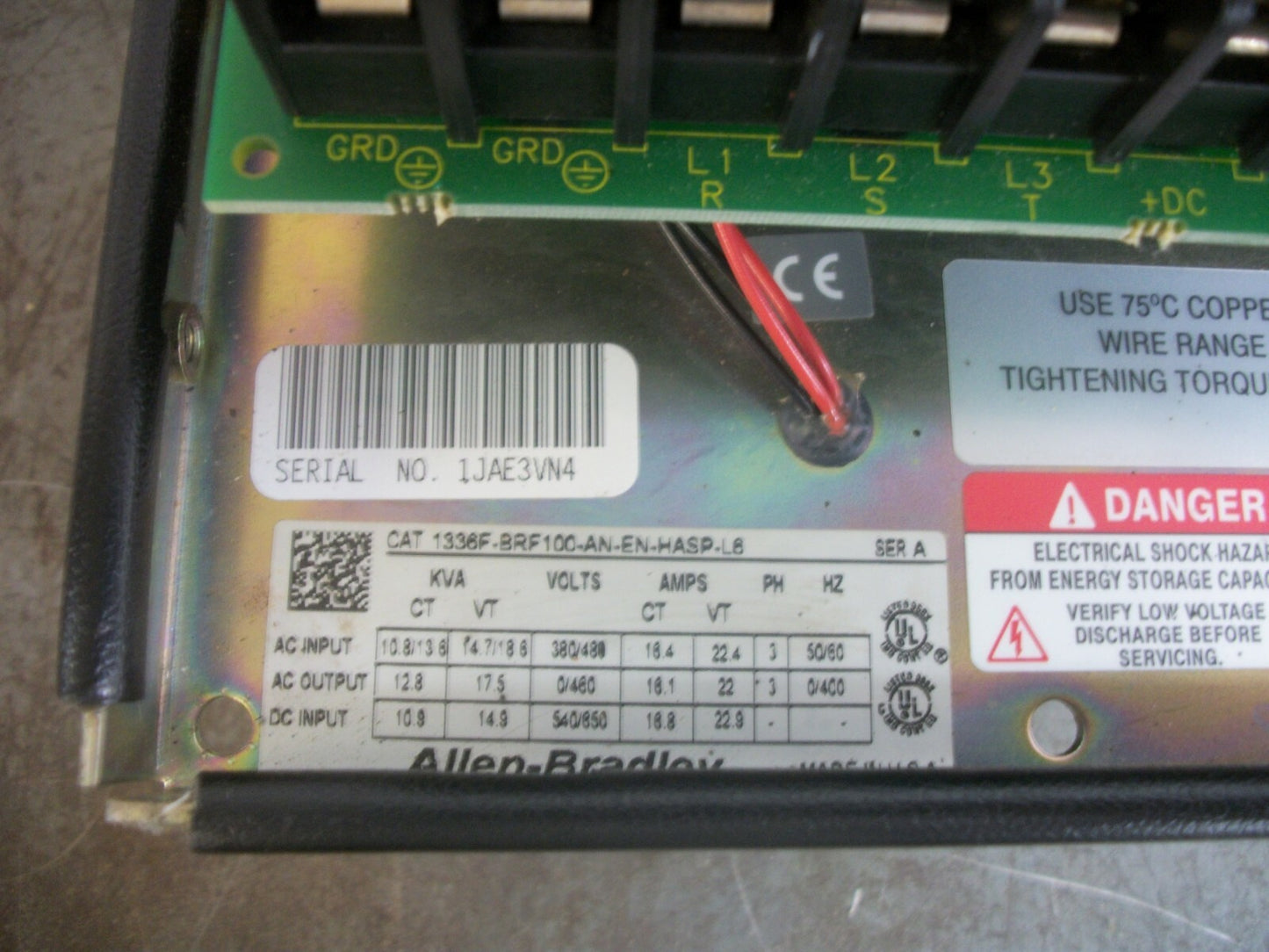 ALLEN-BRADLEY AC DRIVE 1336F-BRF100-AN-EN-HASP-L6 3PH 460VOLT 22AMP