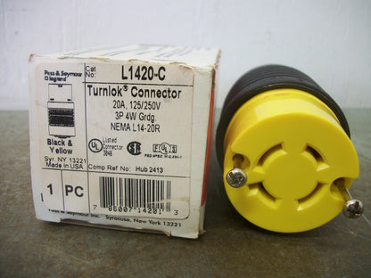 PASS & SEYMOUR TURNLOK CONNECTOR L1420-C 20AMP 125/250VOLT 3P 4W+G NIB