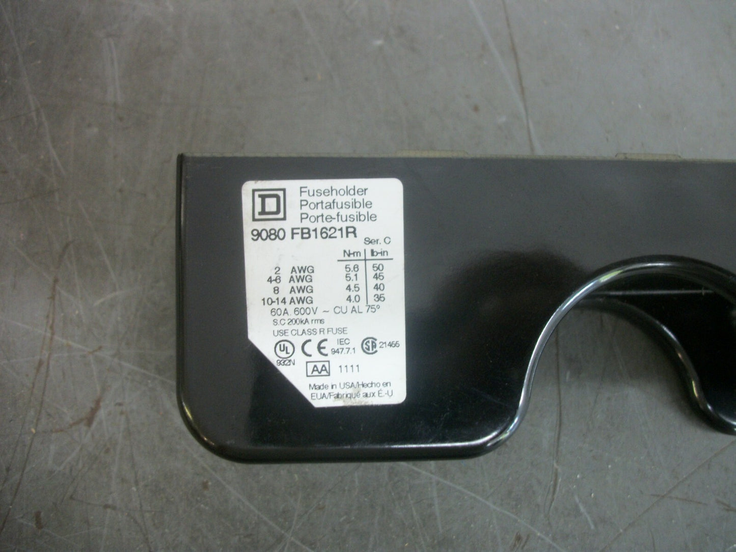 SQUARE D CLASS R FUSEHOLDER 9080FB1621R 60AMP 600VOLT 1POLE NOB