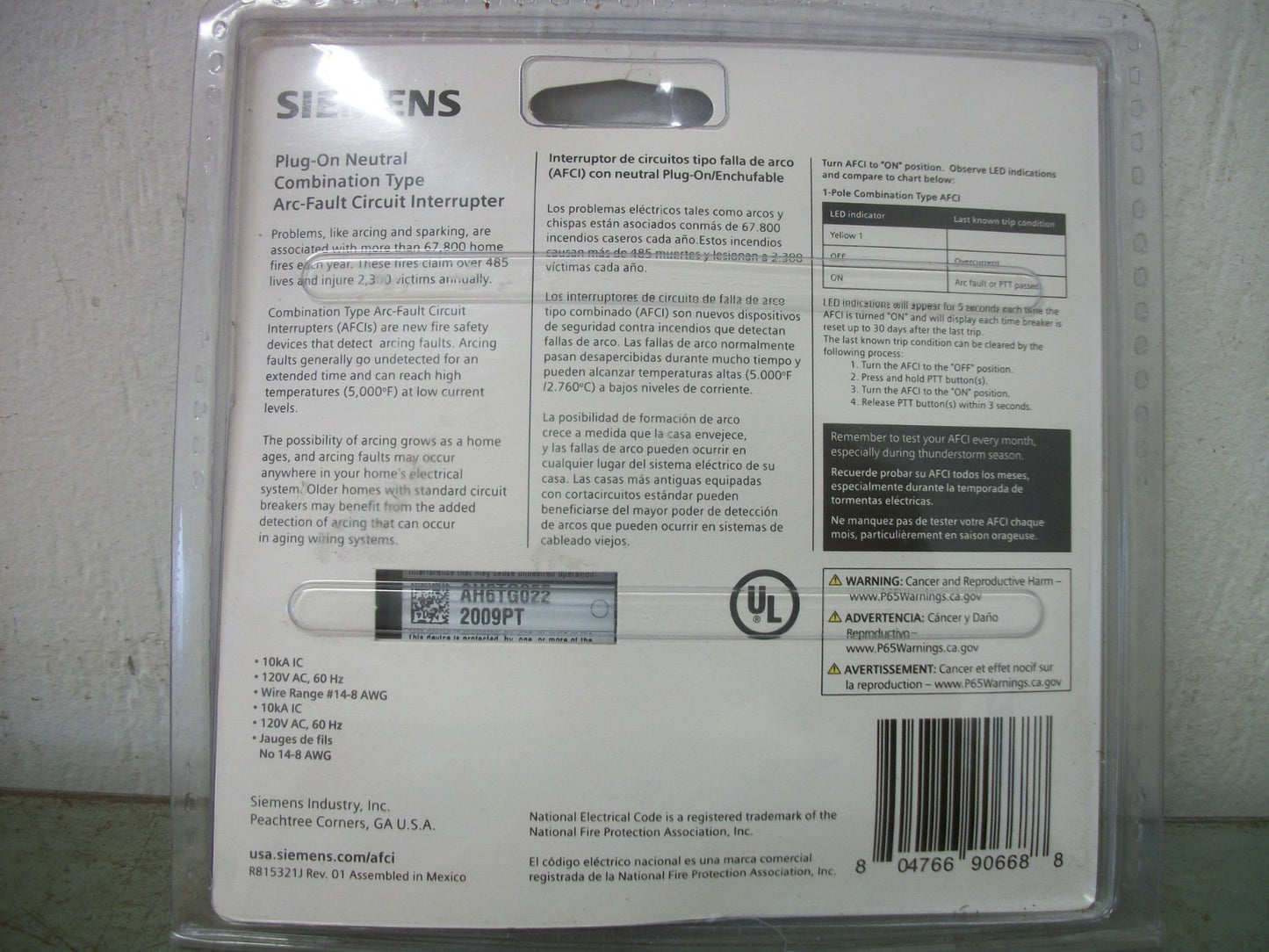 SIEMENS AFCI/GFCI QAF2N CIRCUIT BREAKER QA120AFCNP 20AMP 120VOLT 1POLE NEW