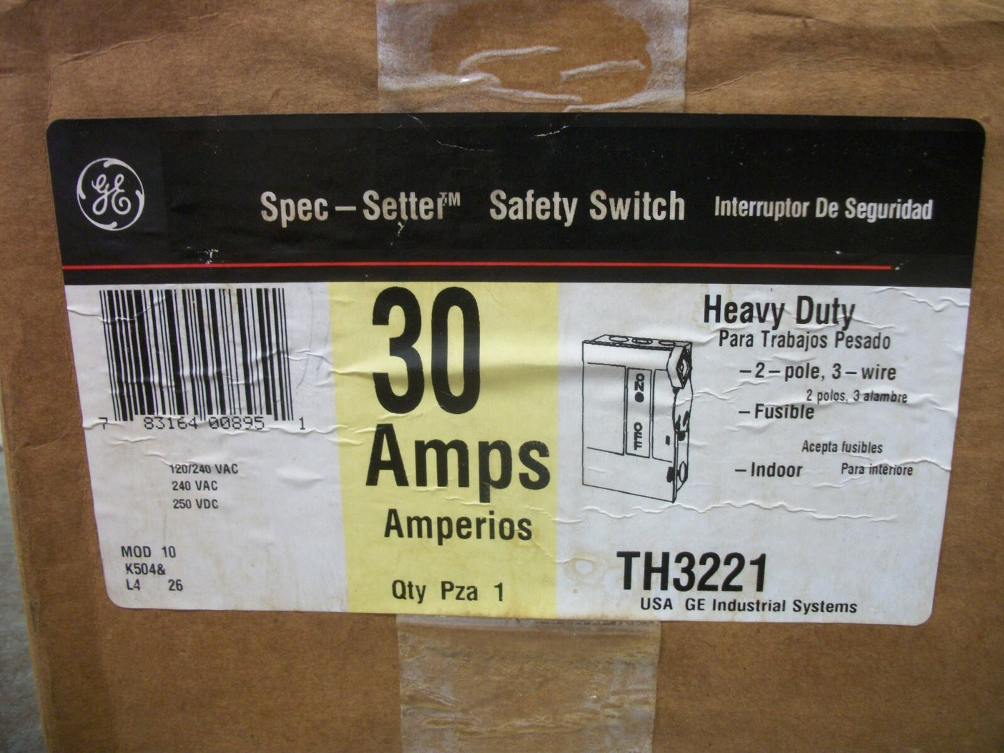 GE DISCONNECT TYPE 1 TH3221 30AMP 240VOLT 2POLE FUSIBLE NIB