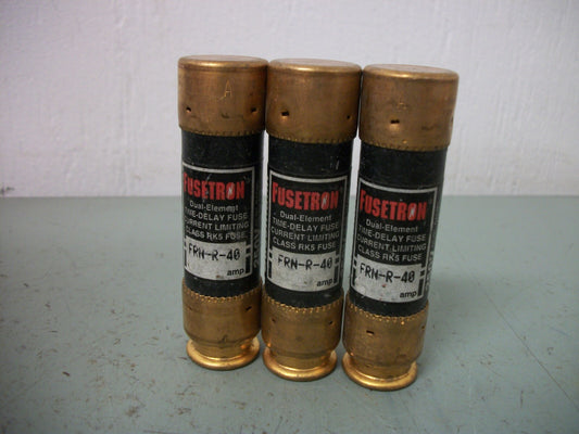 BUSSMANN LOT OF 3 FUSETRON FUSES FRN-R-40 40AMP 250VOLT