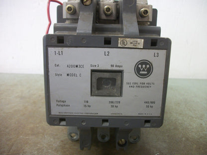 WESTINGHOUSE SIZE 3 CONTACTOR A200M3CE 90AMP 120VCOIL 3PH 600V 50HP