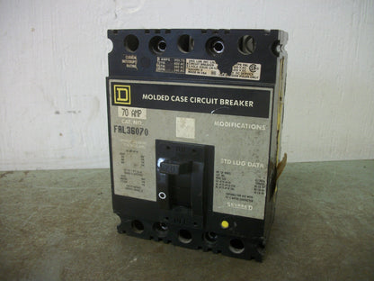 SQUARE D FAL CIRCUIT BREAKER FAL36070 70AMP 600VOLT 3POLE GRAY