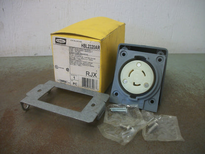 HUBBELL TWIST-LOCK SAFETY SHROUD ANGLE RECEPTACLE HBL2320AR 20A 250V 2P 3W GRND