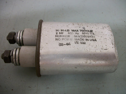 RONKEN 2MF CAPACITOR 86A79205K81 600VOLT 30IN/LB MAX TORQUE