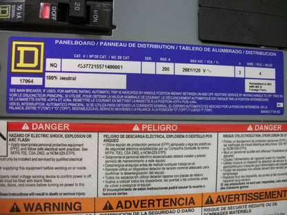 SQUARE D NQ PANELBOARD INTERIOR 45377215571400001 200A 208Y/120V 3PH 4W NIB