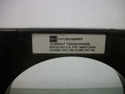 CUTLER-HAMMER 400:5 RATIO CURRENT TRANSFORMER 7494A73H04 600VOLT NOB