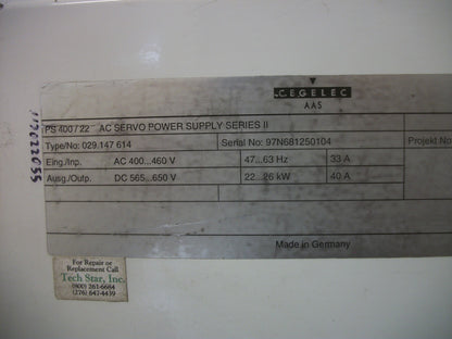 AEG AC SERVO POWER SUPPLY PS400/22 029.147.614 460V 33A