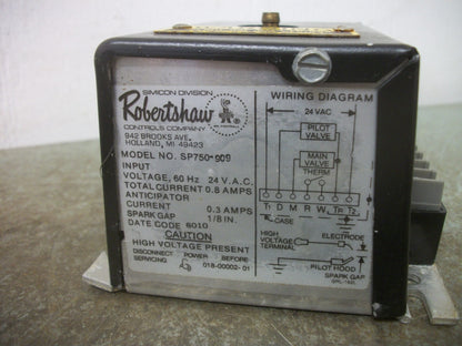 ROBERTSHAW IGNITION CONTROL MODULE SP750-909 24VAC 0.8AMP 1/8" SPARK GAP NOB