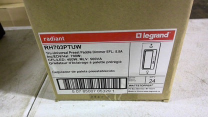 PASS & SEYMOUR RADIANT WHITE TRU-UNIVERSAL PRESET PADDLE DIMMER RH703PTUW NIB
