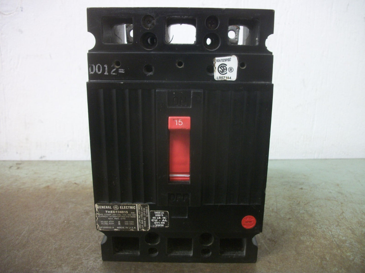 GE THED CIRCUIT BREAKER THED124015 15AMP 480VOLT 2POLE BLACK